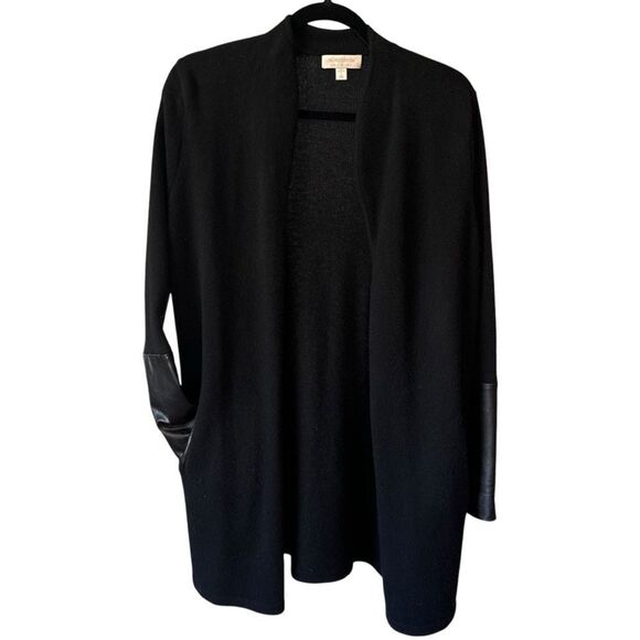 Nordstrom Leather Cashmere Black Open Front Long Cardigan Size Small - Picture 6 of 9